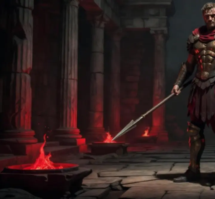 Achilles lándzsával az udvaron